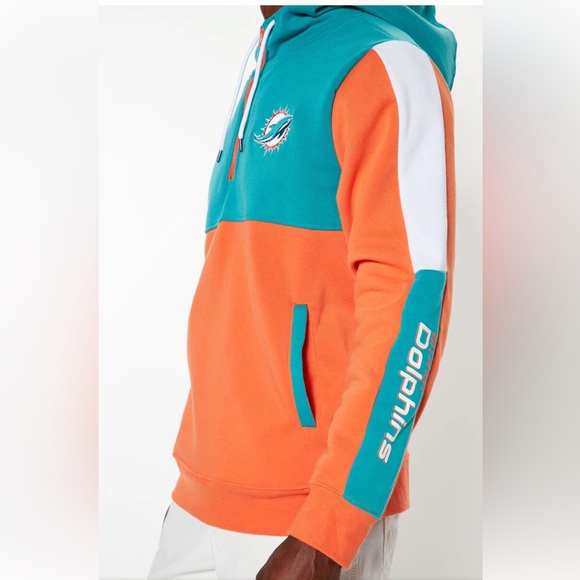 NFL Team Apparel Miami Dolphins Quarter Zip Hoodie Orange/Teal Men’s Size L - Picture 2 of 16